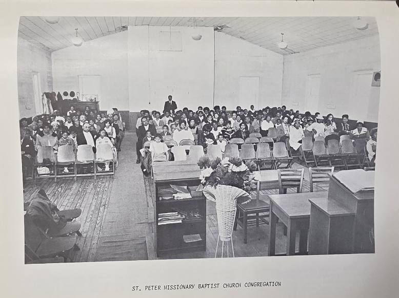 St. Peter Missionary Baptist Church Congregation gathered inside the original sanctuary, April 22, 1973
